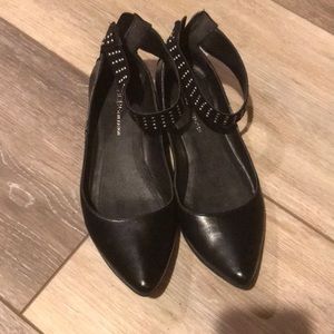 BCBG Black ankle strap flats
